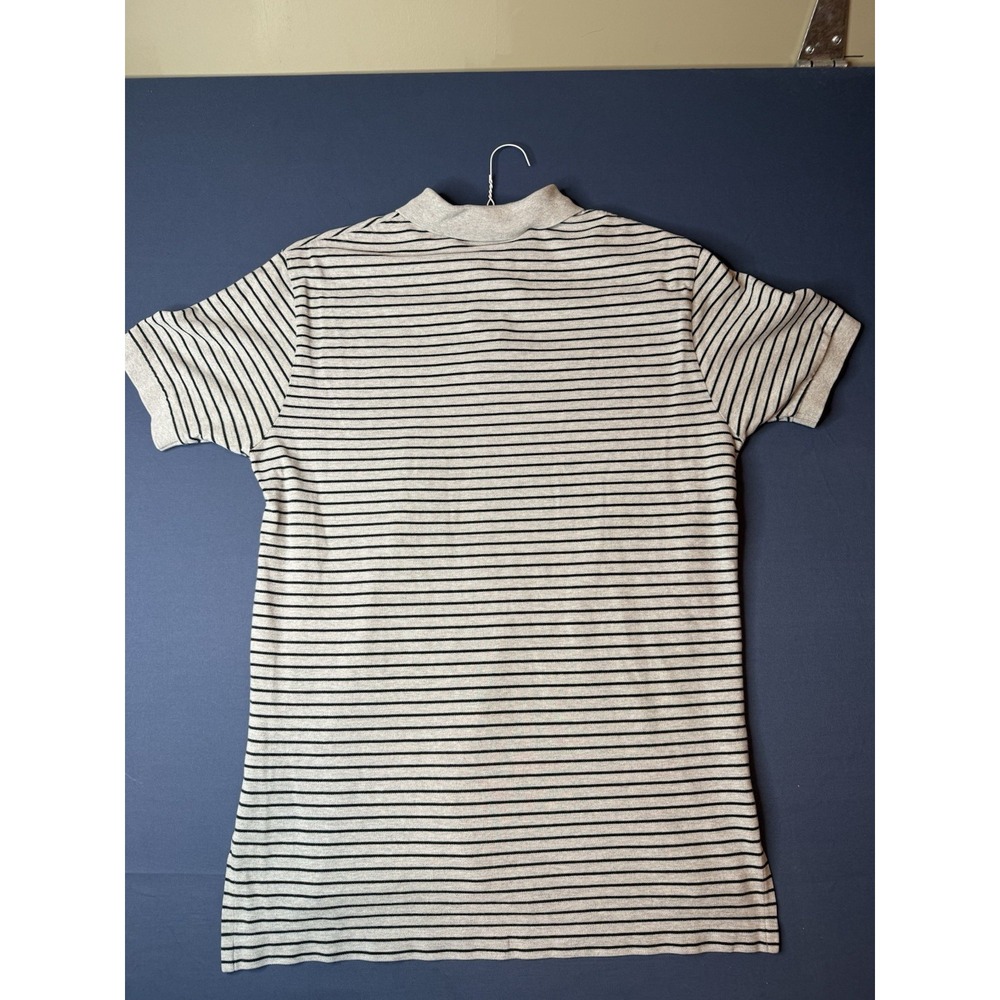 Vintage Polo Ralph Lauren Mens Large Gray Black Striped Cotton Polo Shirt Pony - Picture 5 of 5